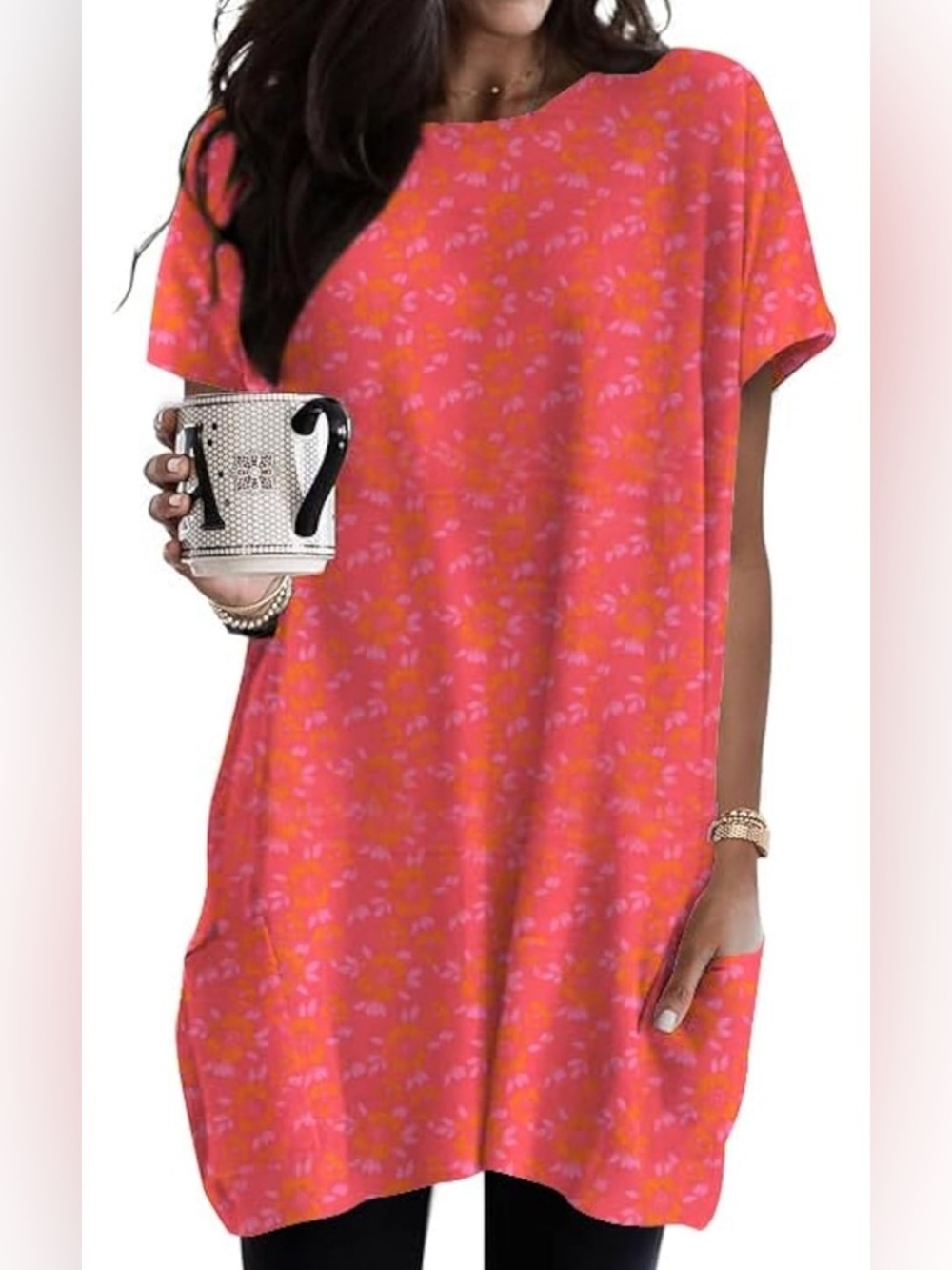 NWT-Small Poetsky Tunic  floral print
2 Pockets Short Sleeve Casual Long Shirt